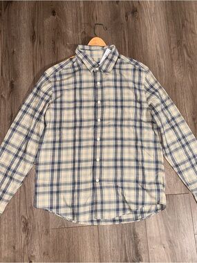 American Eagle Outfitters Blue & Cream Plaid Button-Down Shirt